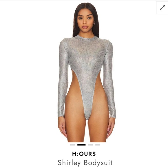 h:ours Shimmering Silver Long Sleeve Bodysuit